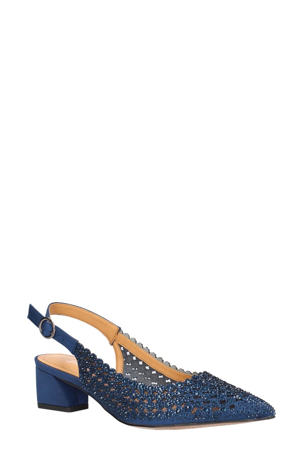 ジェイレニー レディース シューズ 踵 J. Rene Pranil Pointed Toe Slingback Pump Navy 米国海軍
