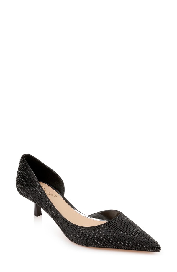 ジュウェルダグレイミシュカ レディース シューズ 踵 プルオーバー Jewel Badgley Mischka Teegan Half d\u0027Orsay Pointed Toe Kitten Heel Pump Blacksatin