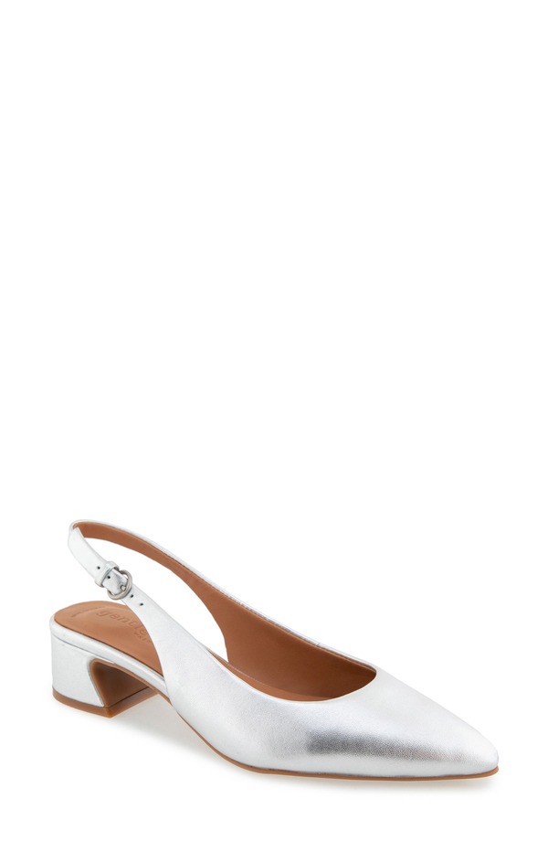 ジェントルソウルズ レディース シューズ 踵 Gentle Souls Georgia Slingback Pump Silver Leather しろがね色