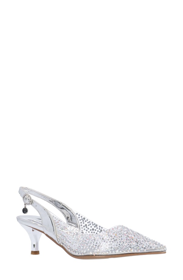 ジェイレニー レディース シューズ ヒール J. Rene Ferryanne Slingback Pointed Toe Kitten Heel Pump Clear/ Silver シルバー