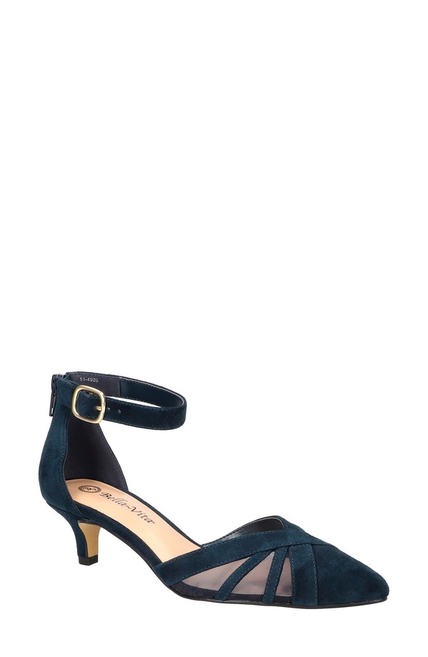 ベラヴィータ レディース シューズ ヒール Bella Vita Malani Pointed Toe Kitten Heel Pump Navy Suede ネイビー