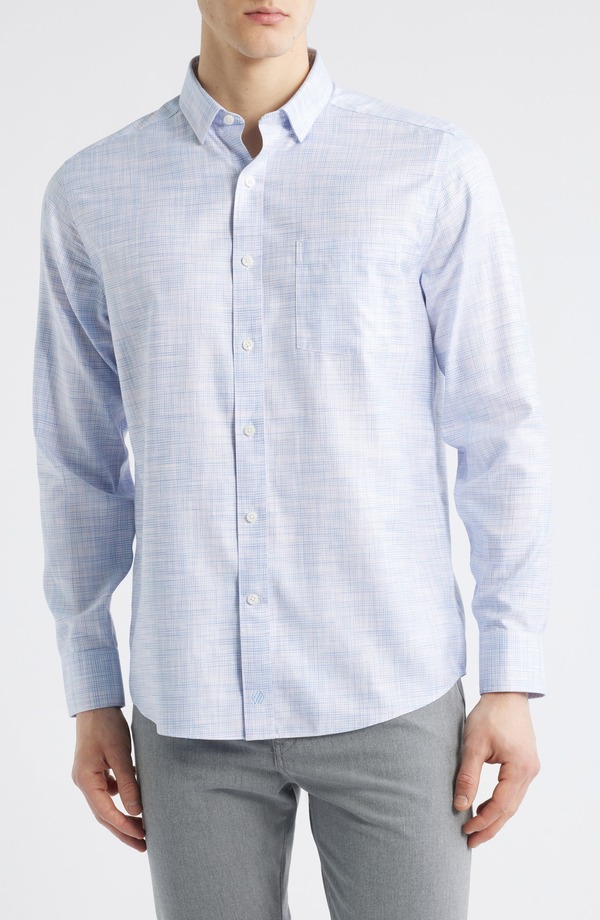 ジョンストンアンドマーフィー メンズ トップス シャツ コットン Johnston & Murphy Cross Hatch Cotton Dobby Button-Up Shirt Pink/Blue ブルー｜ReVida 店