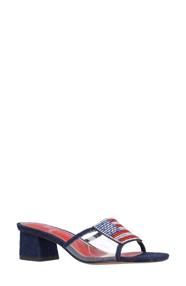 ジェイレニー レディース シューズ 踵 サンダル J. Rene Spangle Block Heel Sandal Clear/ Blue 青み