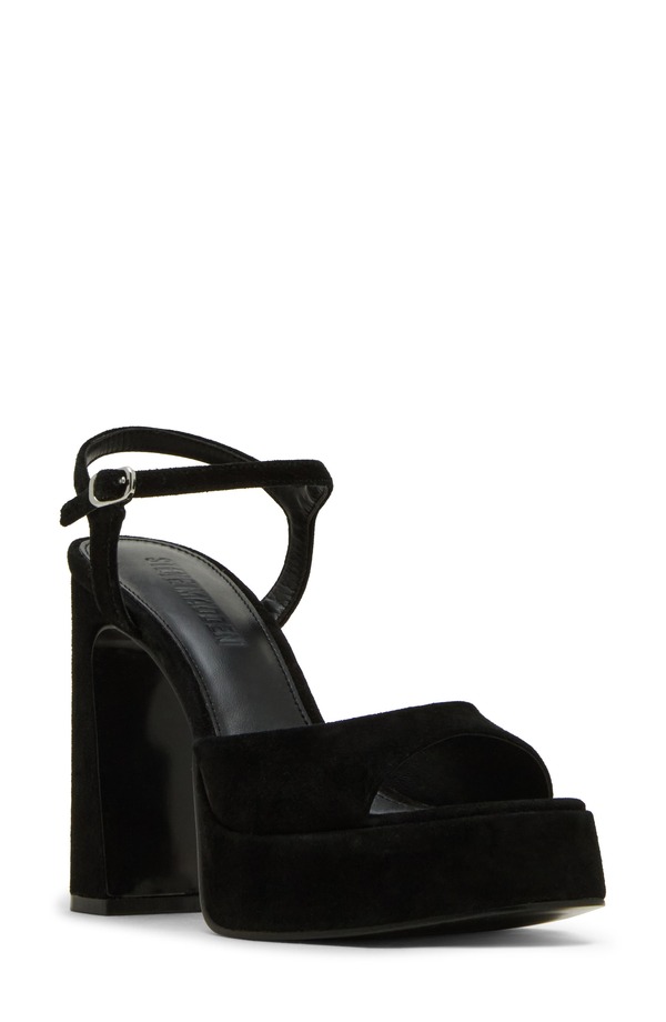 スティーブ マデン レディース シューズ 踵 プラットホーム サンダル アンクル Steve Madden Liandrankle Straplatform Sandal Black Sued 黒いこと