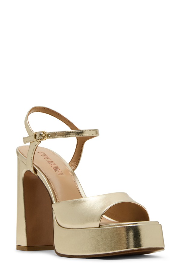 スティーブ マデン レディース シューズ 踵 プラットホーム サンダル アンクル Steve Madden Liandrankle Straplatform Sandal Champagne 三鞭酒