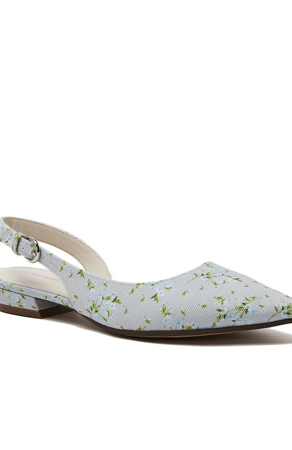 ランズエンド レディース シューズ ヒール レザー Lands' End Leather Slingback Low Heels Pale Gray Floral グレー