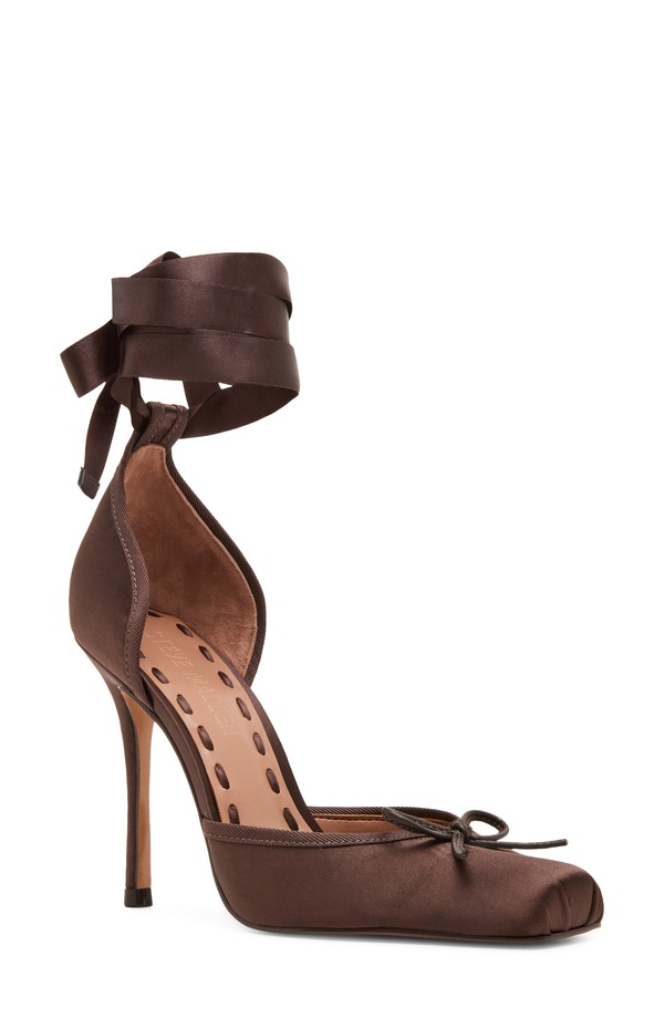 スティーブ マデン レディース シューズ パンプス アンクル Steve Madden Larinankle Wrapump Dark Brown Satin ブラウン