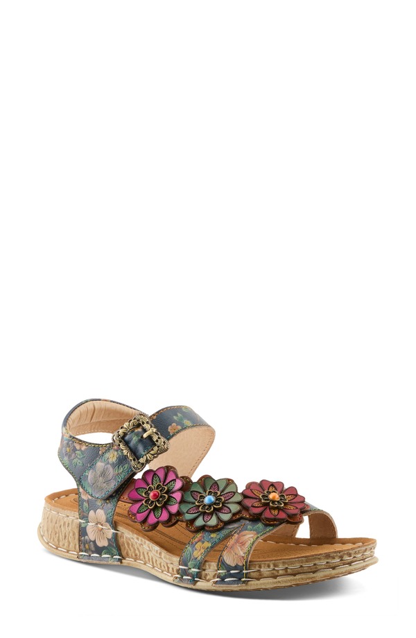 発条足取り レディース シューズ 踵 サンダル L\u0027Artiste by Spring Step Off Center Sandal Navy Multi 米国海軍