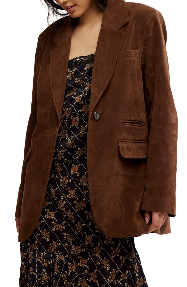 フリーピープル レディース アウター ジャケット・ブルゾン スエード ブレザー Free People Paper Cut Faux Suede Blazer Brown Bear ブラウン