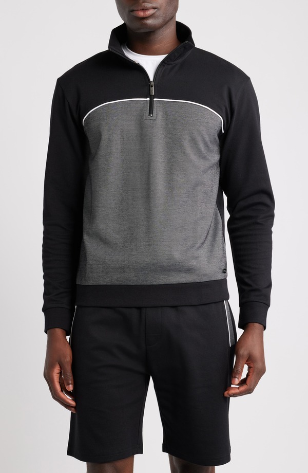 ボス メンズ アウター パーカー・スウェット ハーフジップ BOSS Quarter Zip Track Pullover Black ブラック