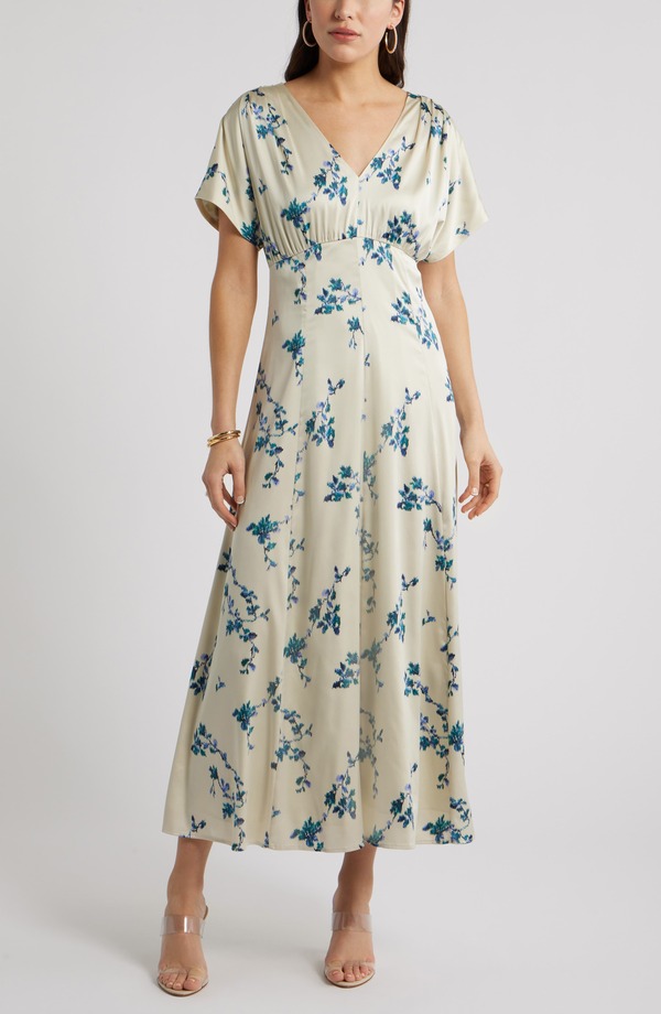 チェルシー 28 レディース トップス 衣装 繻子 マキシ Chelsea28 Seamed Stretch Satin Maxi Dress Green- Teal Faint Floral ティール