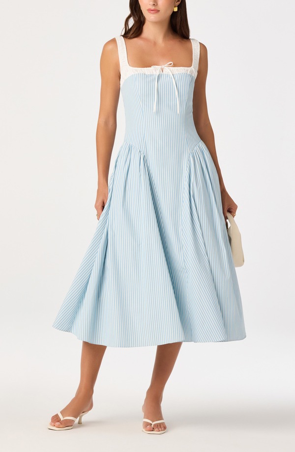 アストール レディース トップス ワンピース ミディ ASTR the Label Hazel Ticking Stripe Midi Dress Blue Stripe ブルー|ReVida 店