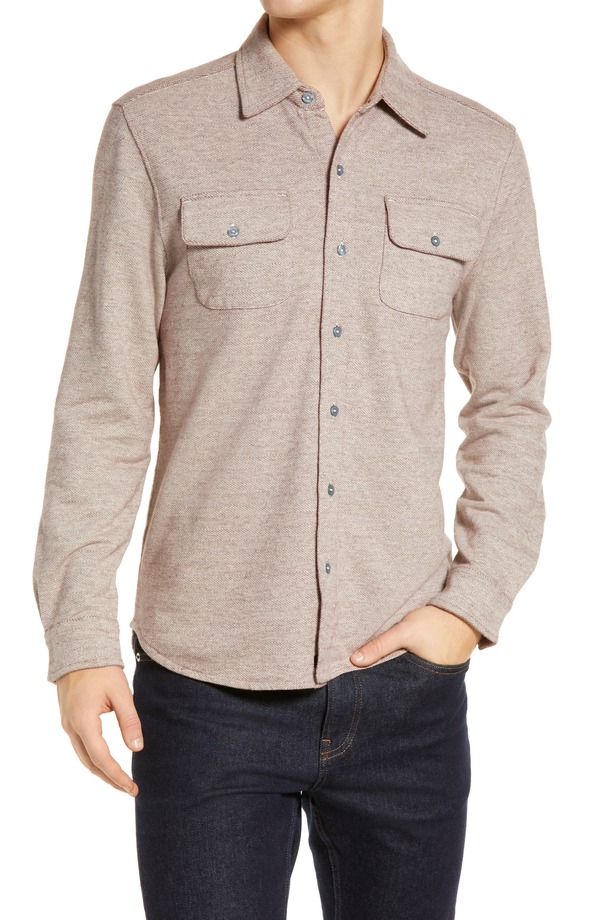 ノーマルブランド メンズ トップス シャツ ニット The Normal Brand Textured Knit Long Sleeve Button-Up Shirt Oxblood オックスブラッド