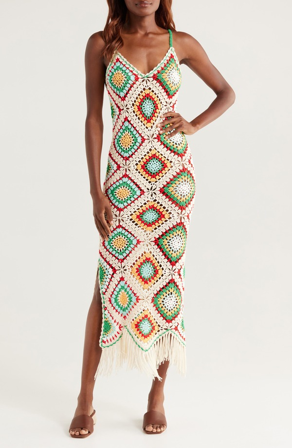 エラン レディース トップス ワンピース マキシ Elan Crochet Maxi Cover-Up Dress White Multi ホワイト