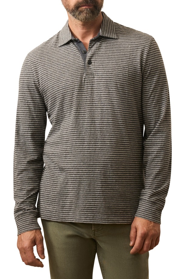 ファレティ メンズ トップス ポロシャツ コットン Faherty Sunwash Organicotton Long Sleeve Polo Charcoal Grey Stripe チャコール