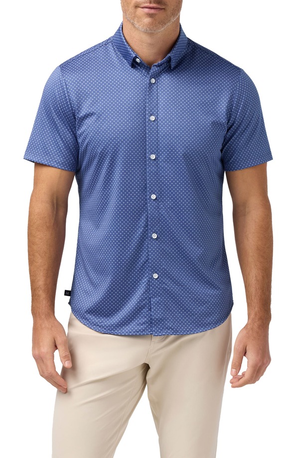 ミズンメイン メンズ トップス シャツ プリント Mizzen+Main Halyard Star Print Short Sleeve Performance Button-Up Shirt Coastal Fjord Star｜ReVida 店