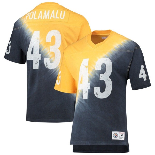 ミッチェル\u0026ネス メンズ トップス Tシャツ Vネック Men Mitchell \u0026 Ness Troy Polamalu Gold/Black Pittsburgh Steelers Retired Player Name \u0026 Number Diagonal Tie-Dye V-Neck T-Shirt Gold ゴールド