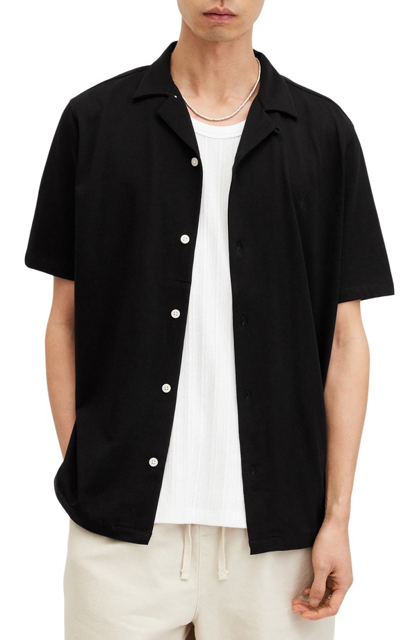 オールセインツ メンズ トップス プルオーバー AllSaints Hudson Camp Shirt Black 黒いこと メンズファッション-トップス-カジュアルシャツ