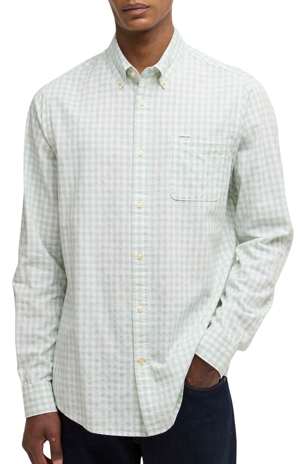 バブアー メンズ トップス プルオーバー ギンガム照合のしるし 打ち倒す ギンガム Barbour Kanehill Tailored Fit Gingham Button-Down Shirt Sea Green 緑であること トップス-カジュアルシャツ