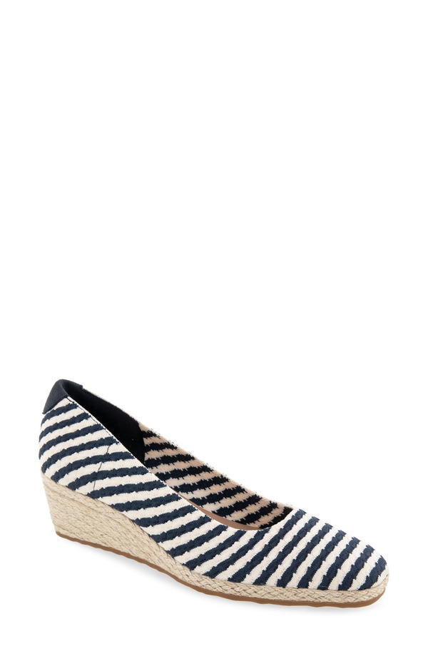 エアロソールズ レディース シューズ 踵 Aerosoles Roma Wedge Pump Eggnog/ Navy Stripe 米国海軍