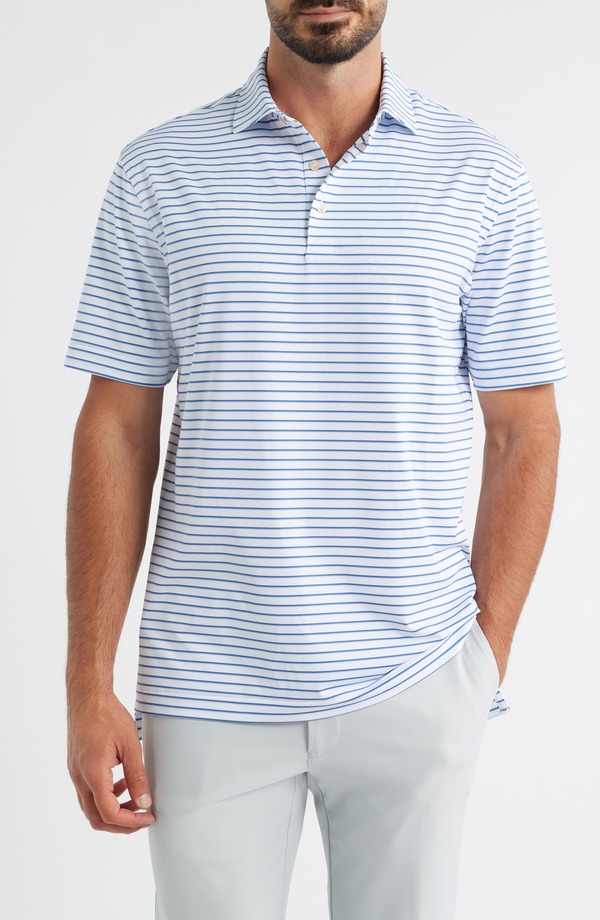 ピーター・ミラー メンズ トップス ポロシャツ ジャージー Peter Millar Dunnestriperformance Jersey Polo White / Windsor Blue ホワイト