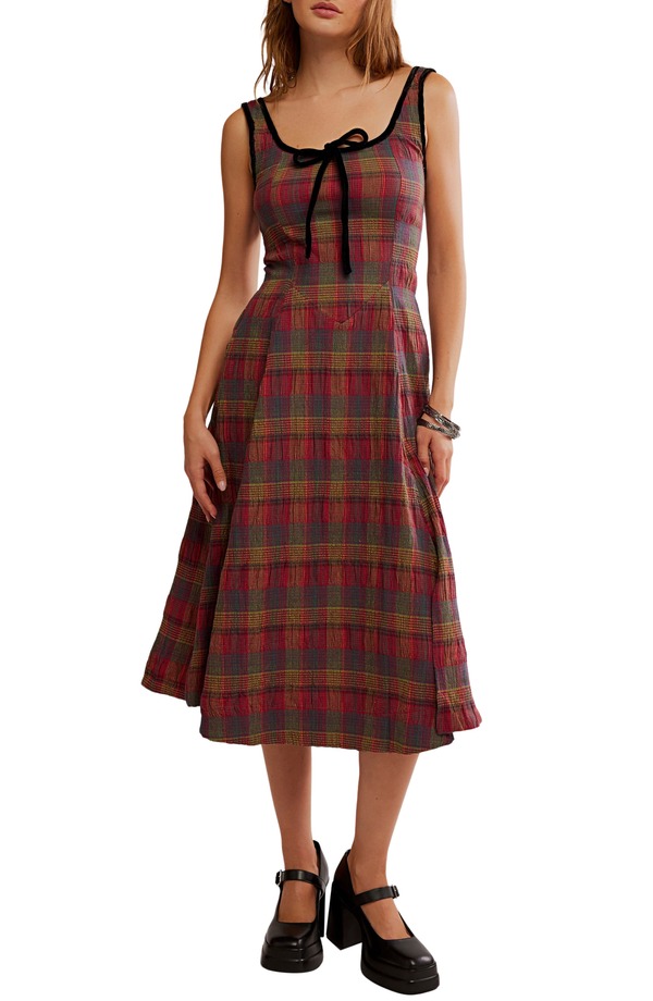 フリーピープル レディース トップス ワンピース ミディ Free People Freya Plaid Bow Midi Dress Cherry Combo チェック