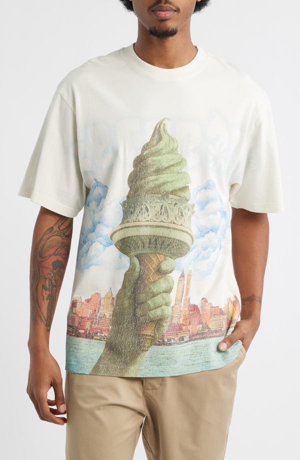 アイスクリーム メンズ トップス Tシャツ プリント コットン ICECREAM Custard Print Cotton T-Shirt Antique White ホワイト