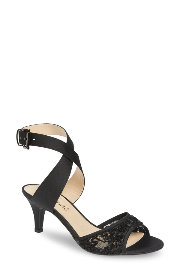 ジェイレニー レディース シューズ 踵 サンダル J. Rene Soncino Strappy Sandal Black Satin 黒いこと