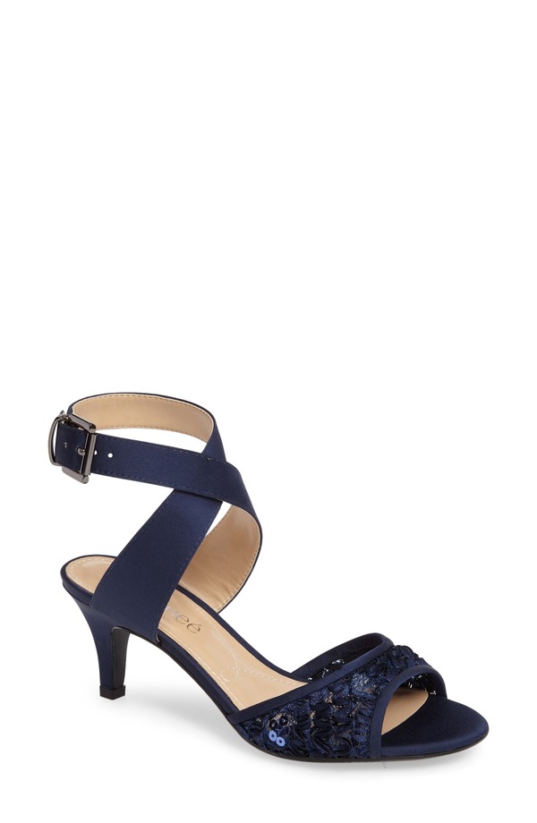 ジェイレニー レディース シューズ 踵 サンダル J. Rene Soncino Strappy Sandal Navy Satin 米国海軍