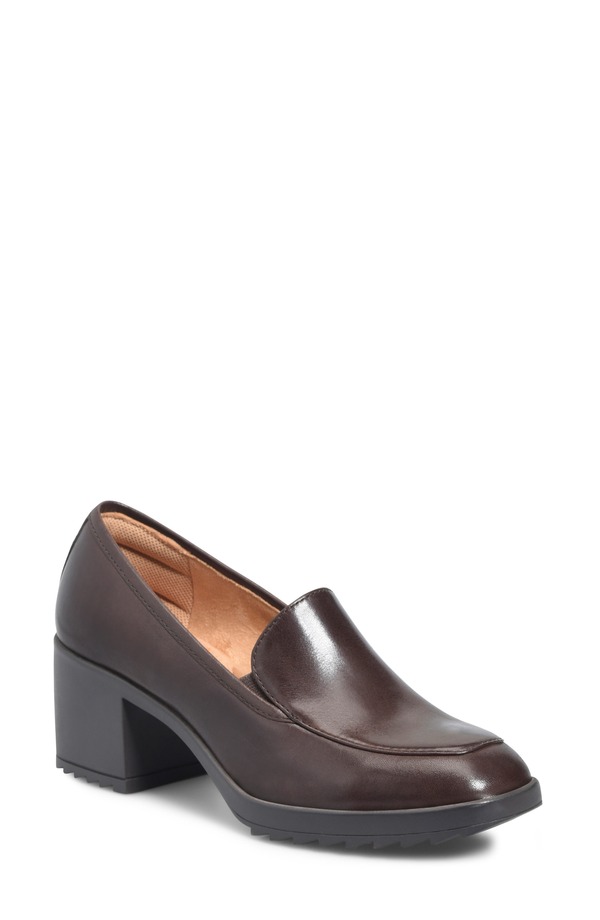 コンフォーティバ レディース シューズ 踵 置き目毛革 Comfortiva Hailey Loafer Pump Chocolate 黒茶