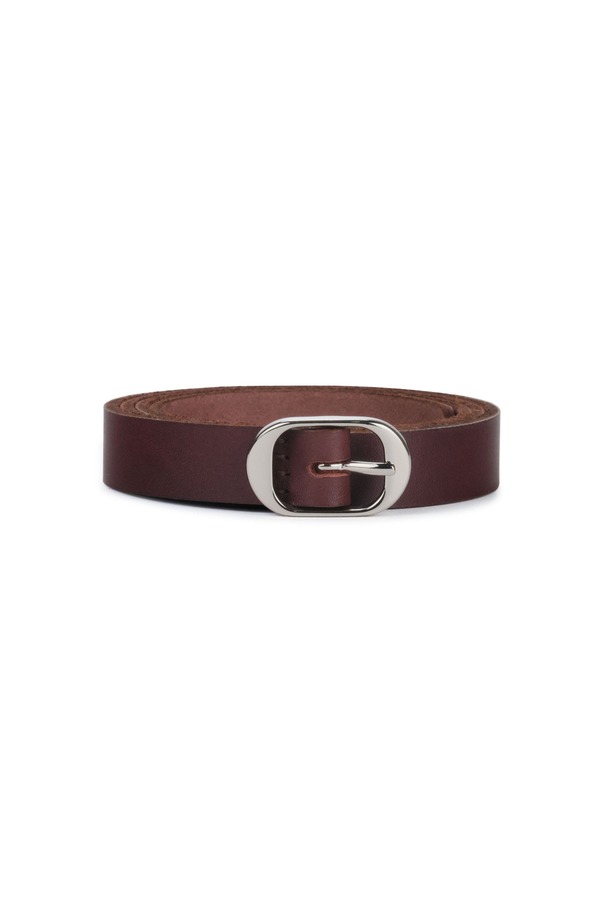 エズラアーサー レディース アクセサリー ベルト レザー Ezrarthur Oval Buckleather Belt 18mm Brown And Polished Nickel ブラウン｜ReVida 店