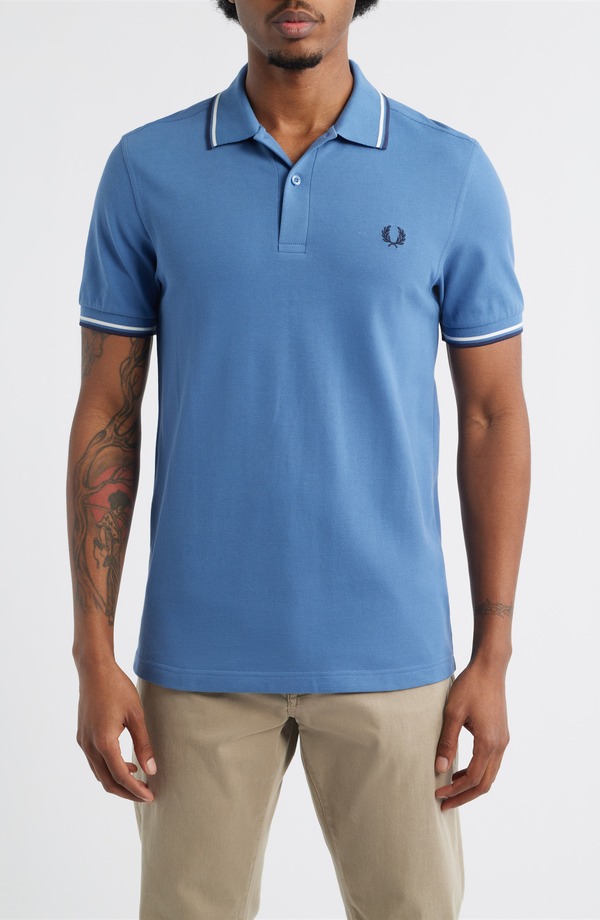 フレッドペリー メンズ トップス ポロシャツ Fred Perry Extra Trim Fitwin Tipped Piqu Polo Light Blue/ White/ Dark Blue ホワイト