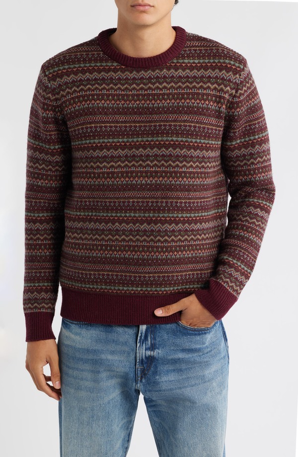 打つこと ニューヨーク州 メンズ アウター パーカー・スウェット 羊毛 スウェーター Schott NYC Fair Isle Wool Blend Sweater Burgundy バーガンディ