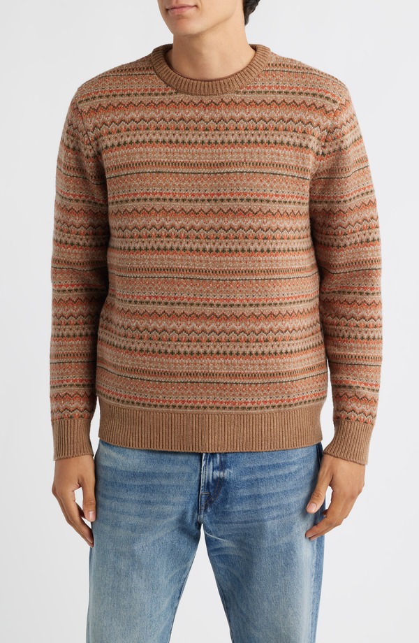 打つこと ニューヨーク州 メンズ アウター パーカー・スウェット 羊毛 スウェーター Schott NYC Fair Isle Wool Blend Sweater Camel 駱駝
