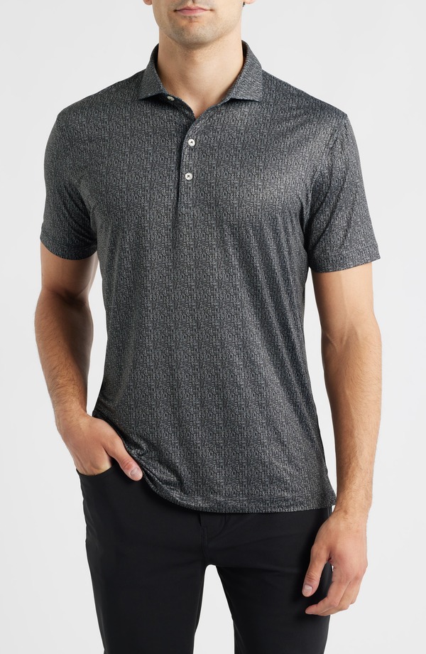 ジョニー オー メンズ トップス プルオーバー 刷り上げる johnnie-O Popping Tops Beverage Opener Print Featherweight Performance Polo Black 黒いこと
