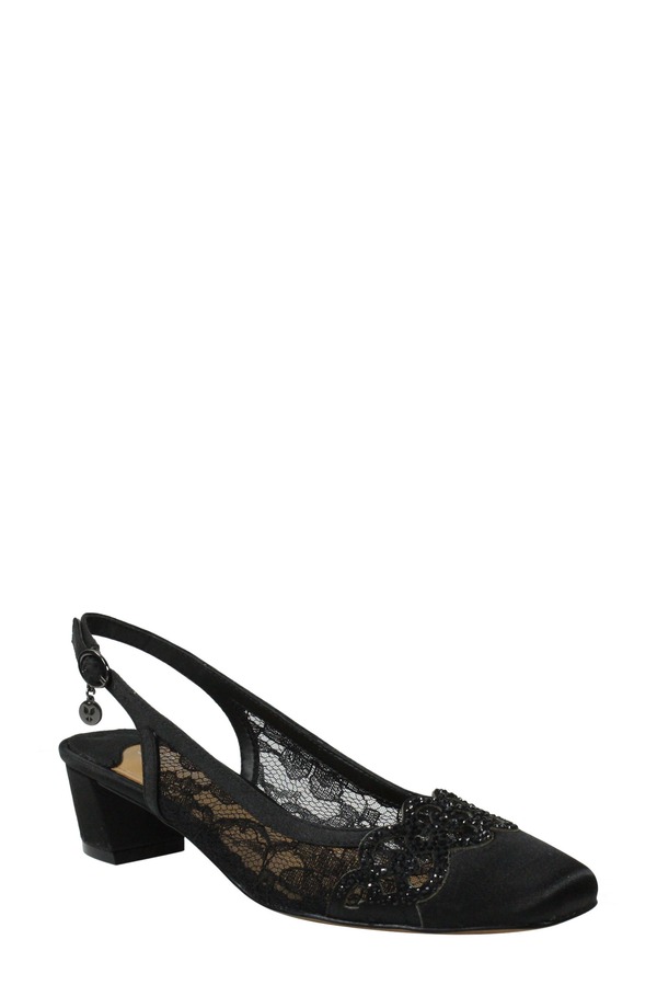 ジェイレニー レディース シューズ 踵 J. Rene Faleece Crystal Embellished Slingback Pump Black Fabric 黒いこと
