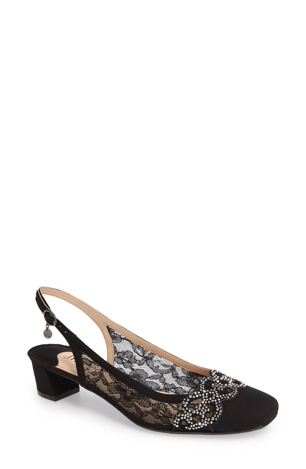ジェイレニー レディース シューズ 踵 J. Rene Faleece Crystal Embellished Slingback Pump Black Satin 黒いこと
