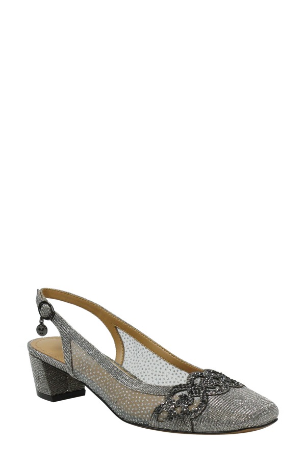 ジェイレニー レディース シューズ 踵 J. Rene Faleece Crystal Embellished Slingback Pumpewter Glitter/ Mesh Fabric ピューター