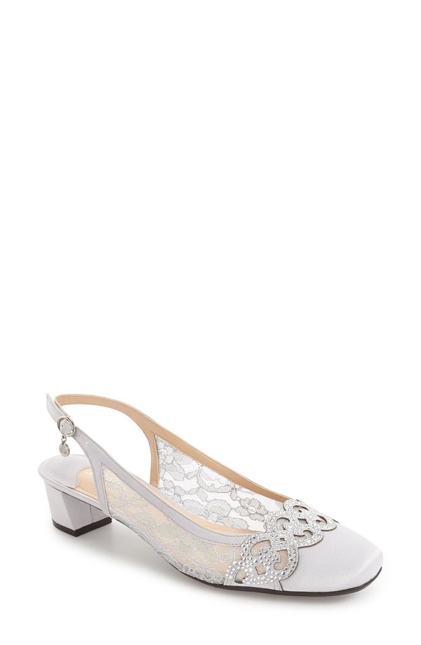 ジェイレニー レディース シューズ 踵 J. Rene Faleece Crystal Embellished Slingback Pump Steel Grey Fabric 薄墨色