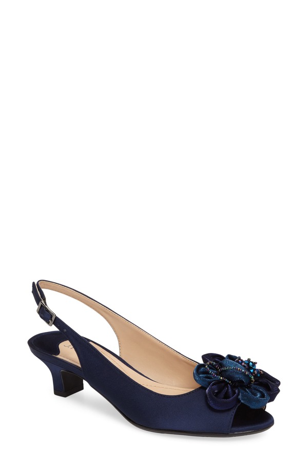 ジェイレニー レディース シューズ 踵 サンダル J. Rene Leonelle Kitten Heel Slingback Sandal Navy Satin 米国海軍