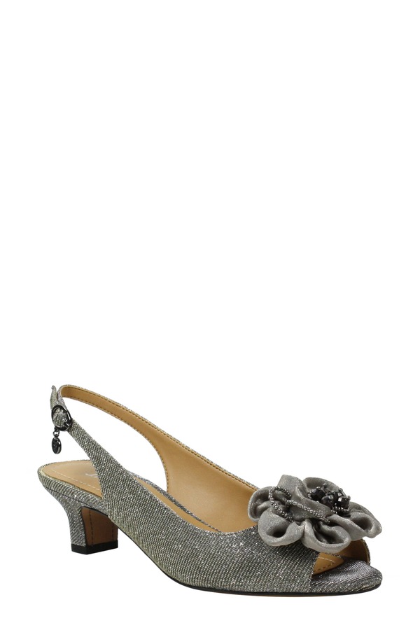 ジェイレニー レディース シューズ 踵 サンダル J. Rene Leonelle Kitten Heel Slingback Sandal Pewter Glitter Fabric ピューター