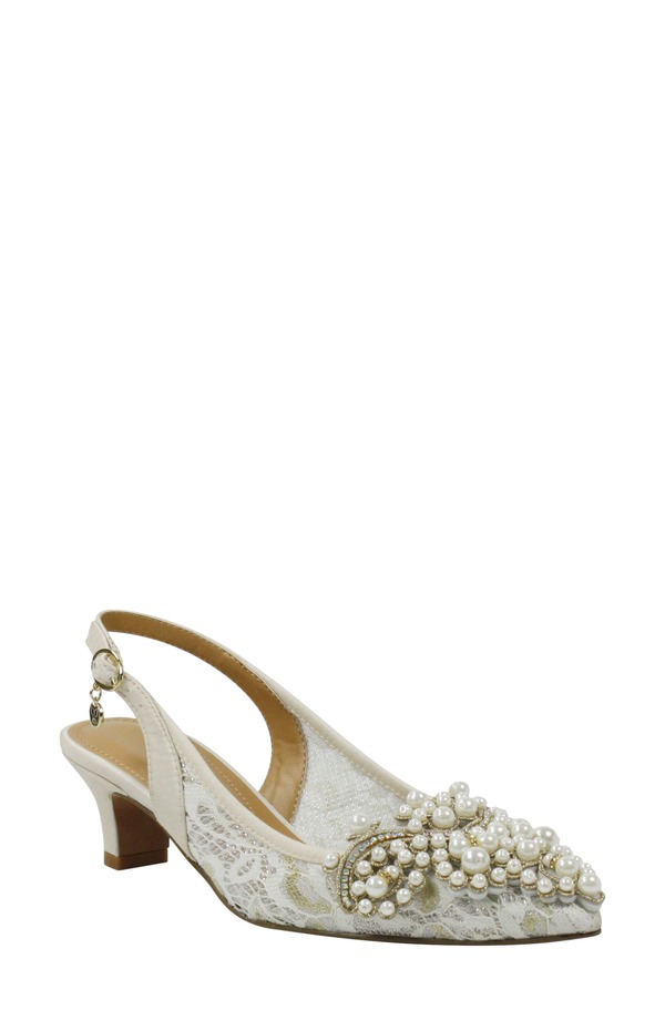 ジェイレニー レディース シューズ 踵 J. Rene Strovanni Slingback Pump Ivory/Gold Floralace 象牙色