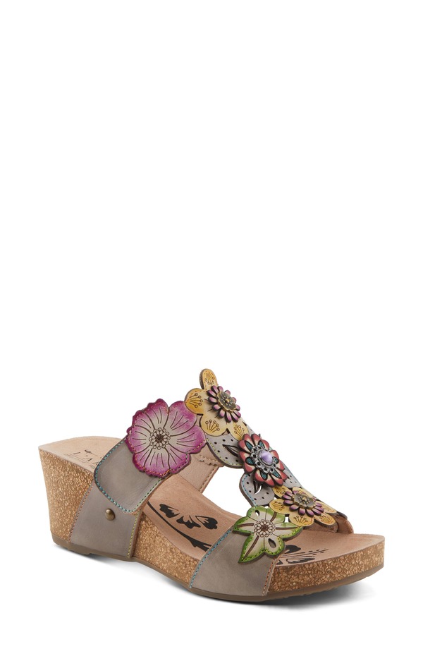発条足取り レディース シューズ 踵 プラットホーム サンダル L\u0027Artiste by Spring Steprettypetals Platform Wedge Slide Sandal Grey Multi 薄墨色