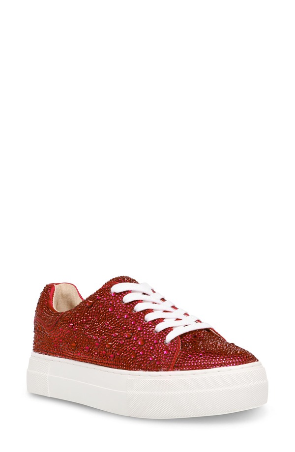 ベッツィジョンソン レディース シューズ スニーカー プラットホーム Betsey Johnson Sidny Crystal Pav Platform Sneakered 赤いこと