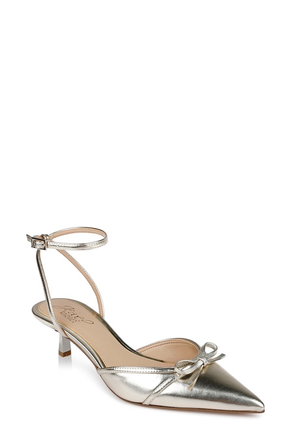 ジュウェルダグレイミシュカ レディース シューズ 踵 アンクル Jewel Badgley Mischka Talasiankle Strapointed Toe Kitten Heel Pump Gold Metal ゴールド