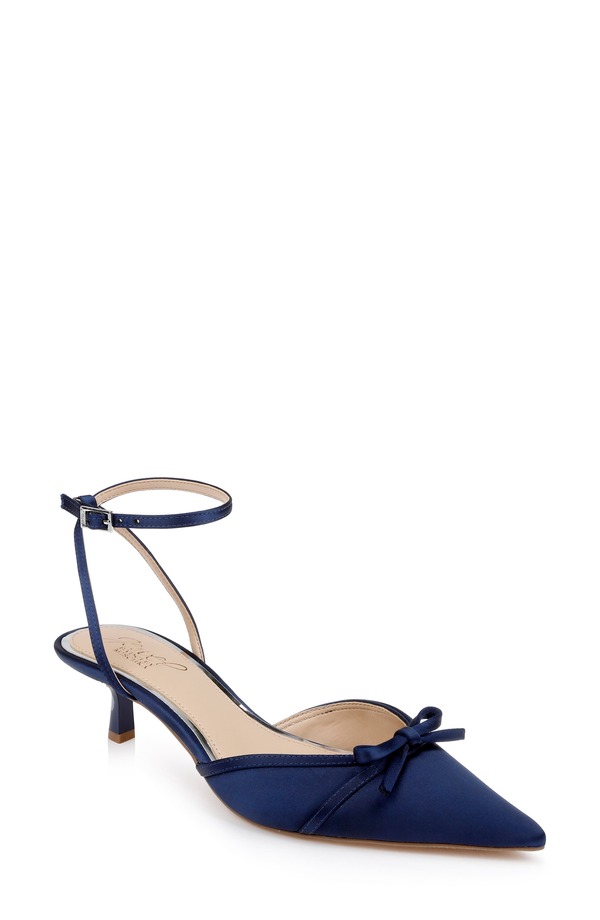 ジュウェルダグレイミシュカ レディース シューズ 踵 アンクル Jewel Badgley Mischka Talasiankle Strapointed Toe Kitten Heel Pump Navy Satin 米国海軍