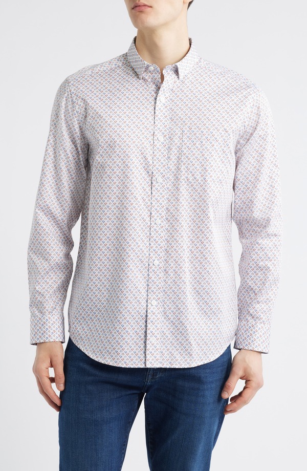 ジョンストンアンドマーフィー メンズ トップス プルオーバー 刷り上げる Johnston \u0026 Murphy Fan Print Button-Up Shirt White Multi 白いこと