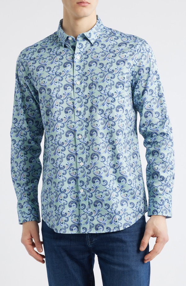 ジョンストンアンドマーフィー メンズ トップス プルオーバー Johnston \u0026 Murphy Check Paisley Button-Up Shirt Sage/Navy 米国海軍
