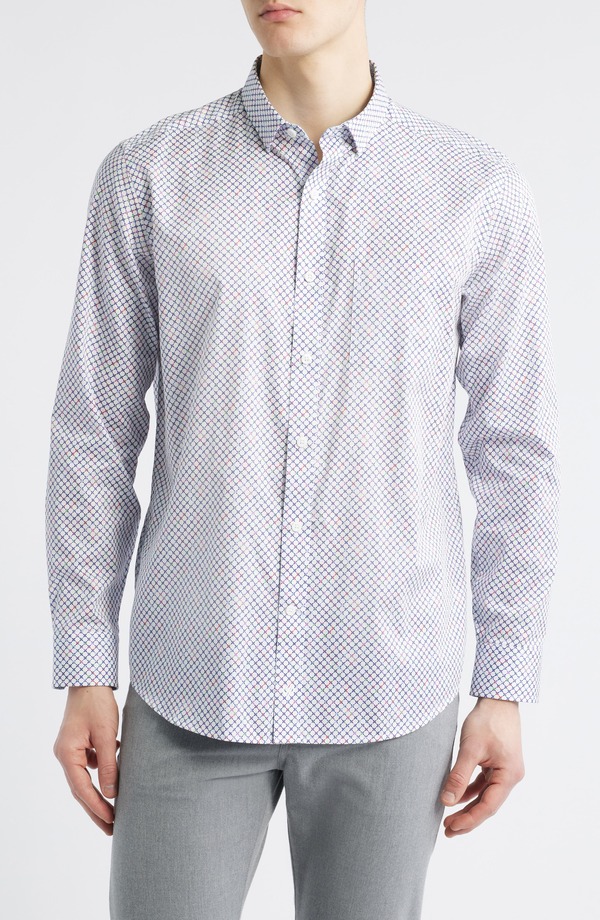 ジョンストンアンドマーフィー メンズ トップス プルオーバー 刷り上げる Johnston \u0026 Murphy Cross Link Print Button-Up Shirt White Multi 白いこと