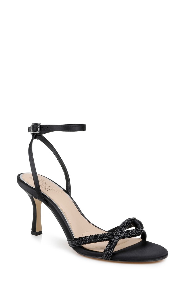 ジュウェルダグレイミシュカ レディース シューズ 踵 サンダル アンクル Jewel Badgley Mischka Fiji Ankle Strap Sandal Black Satin 黒いこと